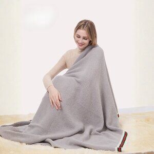 Soft Cozy Chenille Throw Blanket Grey with Red Green Stripe
